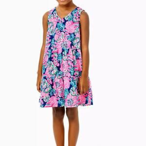 NWOT LILLY PULITZER Girls Mini Lorina Dress Oyster Bay Navy Shroom Sz XL 12-14